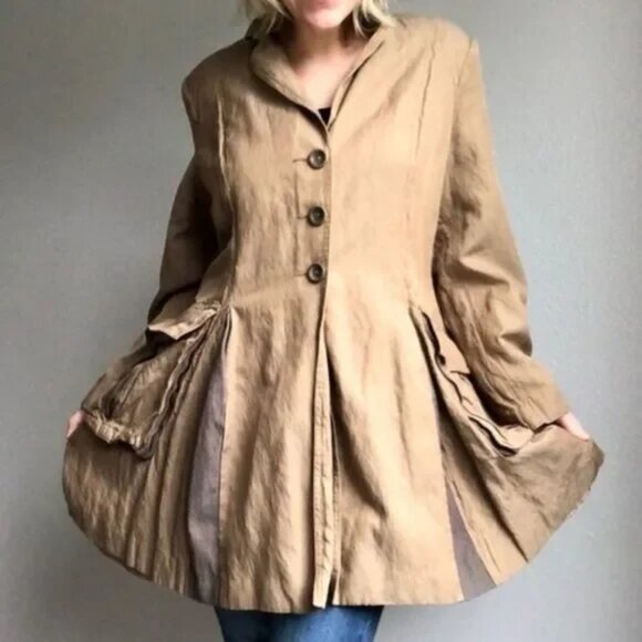 Cabi 840 Treasure Hunter Steampunk Khaki Gold Metal Jacket Coat M - Picture 2 of 15
